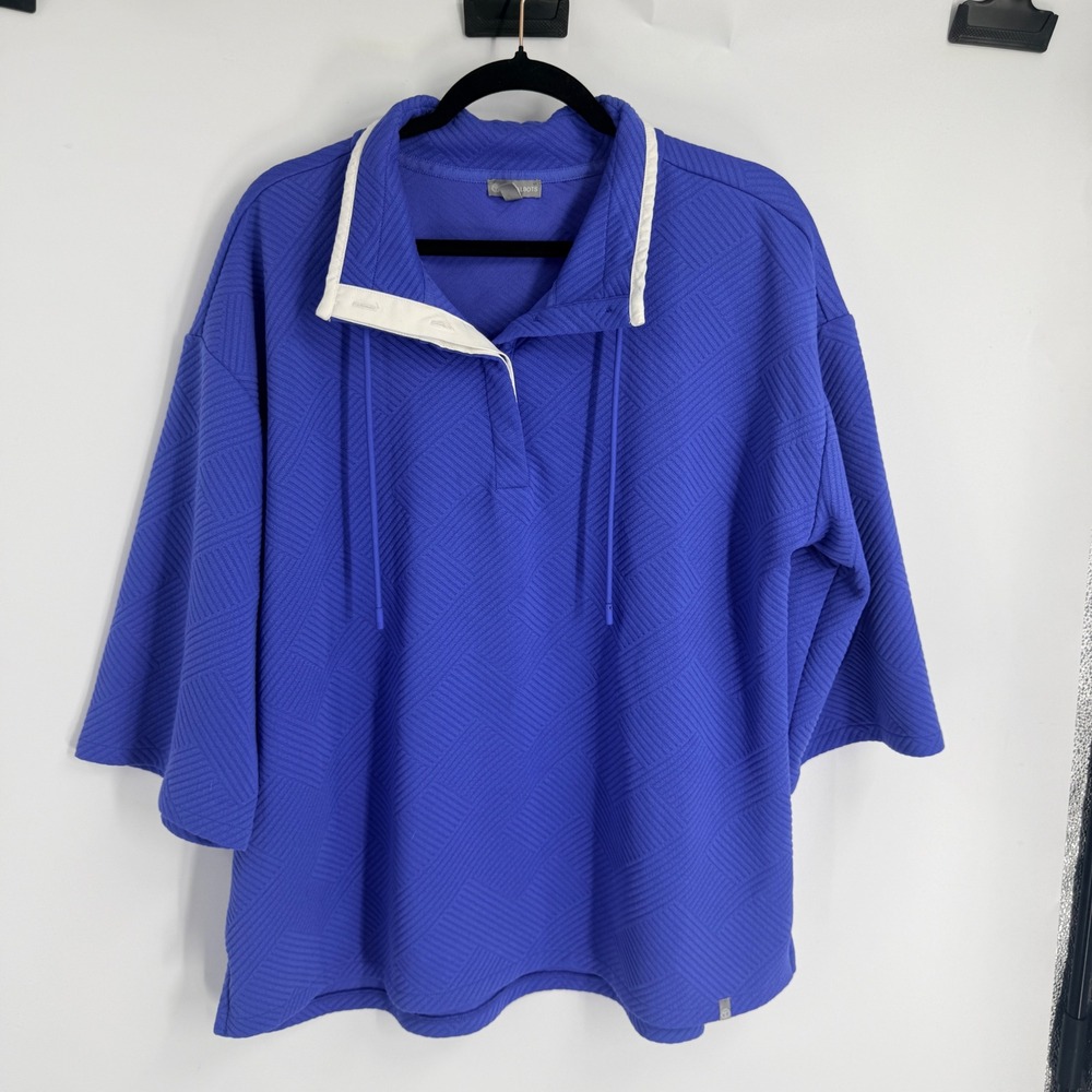 T by Talbots Royal Blue Quilted Chevron Pullover Top Funnel Neck 1X